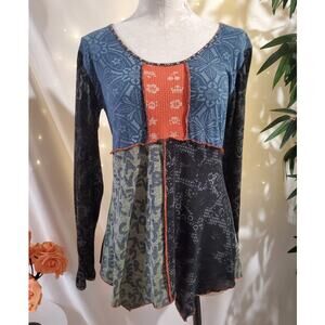 Hand Jive Wearable Art Hand Made Patchwork Tunic Top Size S Hippie Boho Fairy